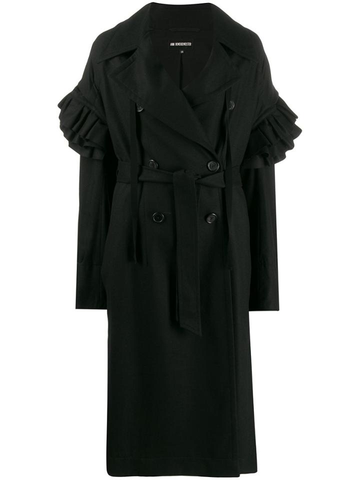 Ann Demeulemeester Ruffled Sleeves Double Breasted Coat - Black