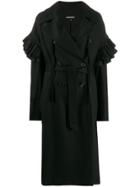 Ann Demeulemeester Ruffled Sleeves Double Breasted Coat - Black