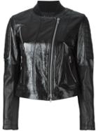 Theory Panelled Leather Jacket, Women's, Size: Medium, Black, Lamb Skin/polyester/polyurethane/wool