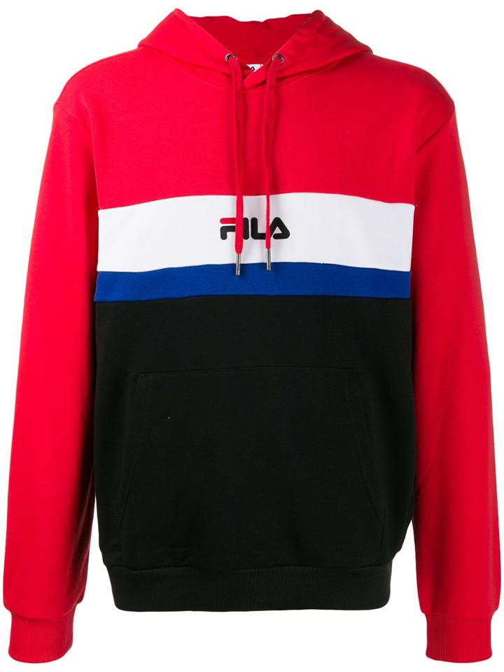 Fila Logo Colour-block Hoodie - Red