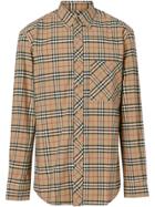 Burberry Small Scale Check Stretch Cotton Shirt - Neutrals