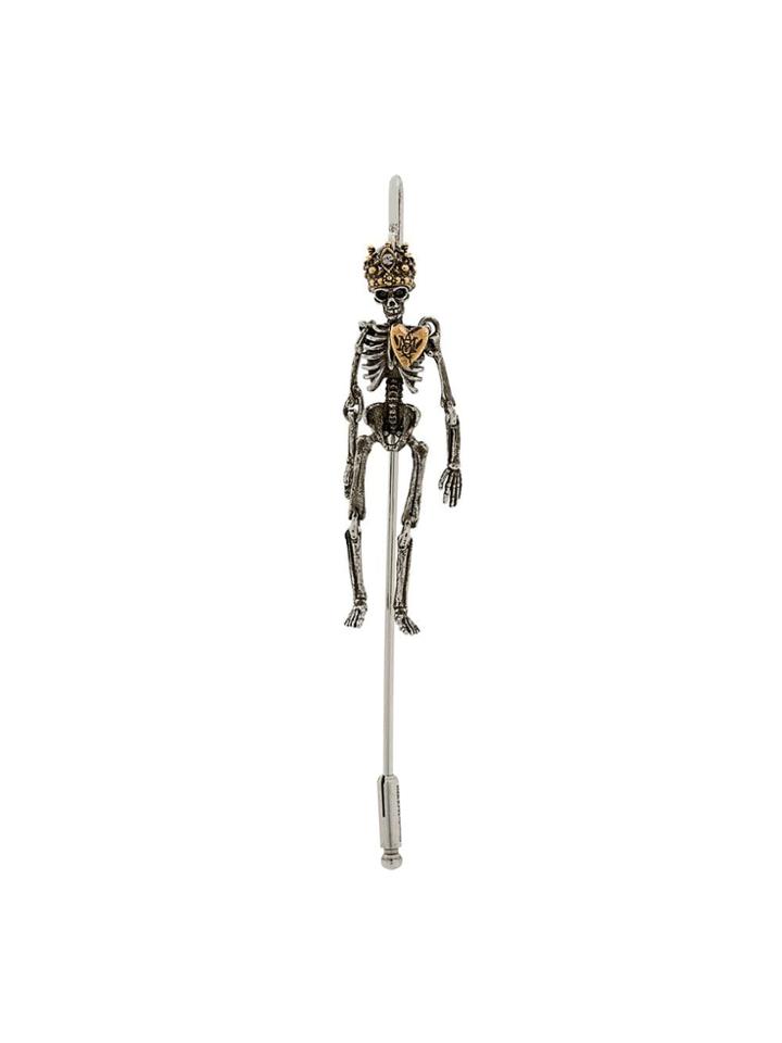 Alexander Mcqueen Crowned Skeleton Brooch - Metallic