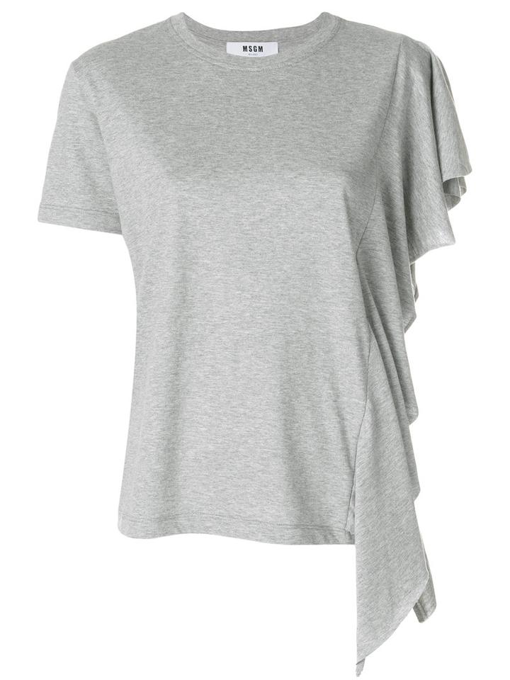 Msgm - Ruffle Trim T-shirt - Women - Cotton - Xs, Grey, Cotton