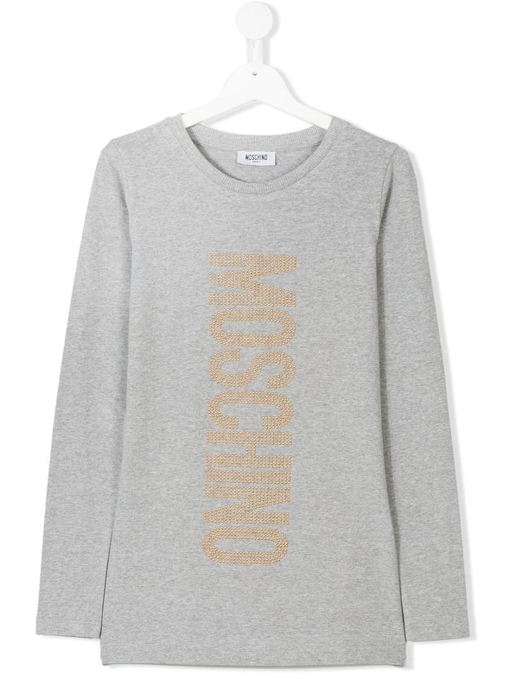 Moschino Kids - Gold Micro Stud Logo Sweatshirt - Kids - Cotton/spandex/elastane - 14 Yrs, Grey