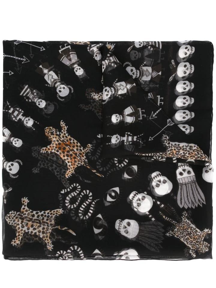Alexander Mcqueen 'voodoo Skull' Scarf, Men's, Black, Silk