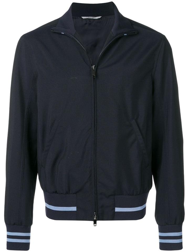 Valentino Striped Trim Bomber Jacket - Blue