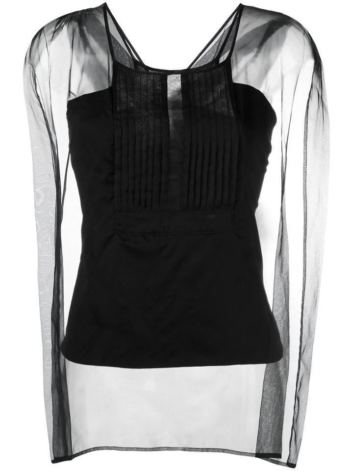 Io Ivana Omazic - Pleated Sheer Panel Blouse - Women - Silk/cotton/spandex/elastane - 44, Women's, Black, Silk/cotton/spandex/elastane