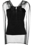 Io Ivana Omazic - Pleated Sheer Panel Blouse - Women - Silk/cotton/spandex/elastane - 44, Women's, Black, Silk/cotton/spandex/elastane