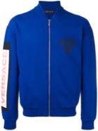 Versace Logo Patch Bomber Jacket, Men's, Size: Xl, Blue, Cotton/polyamide/spandex/elastane
