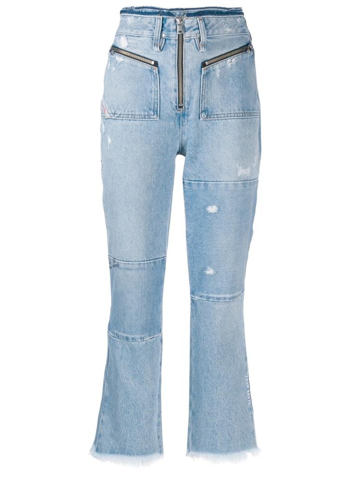 Diesel Bootcut Cropped Denim Jeans - Blue