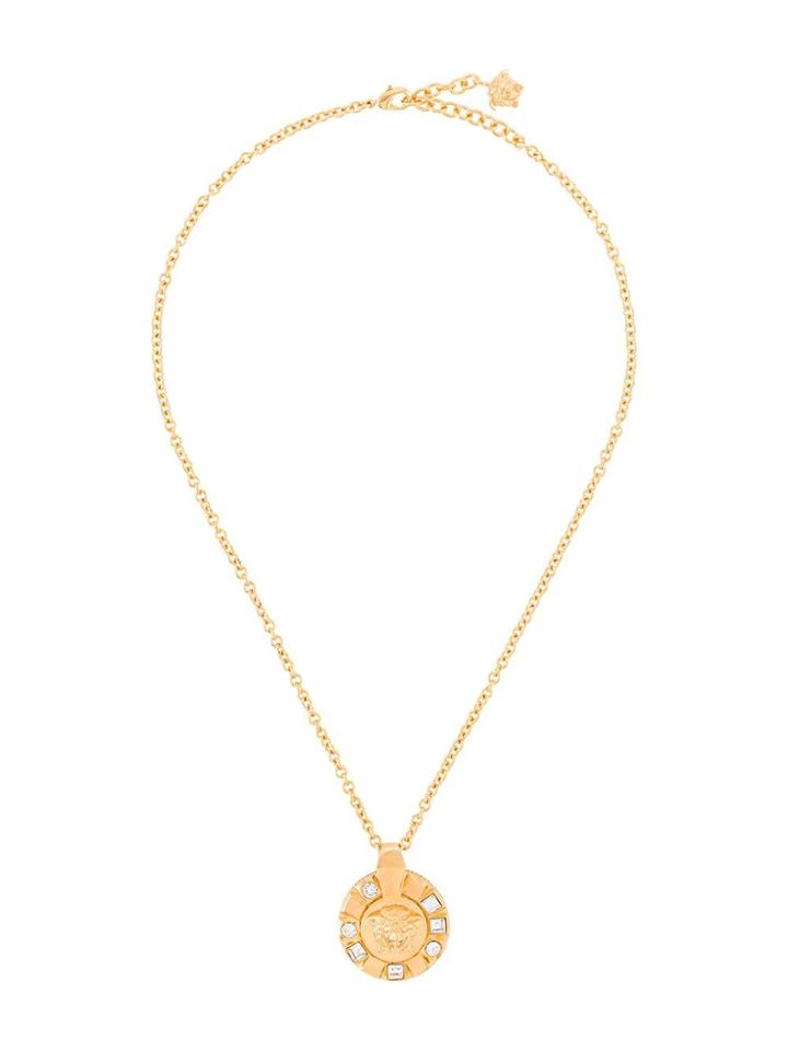 Versace Medusa Crystal Embellished Pendant Necklace - Gold