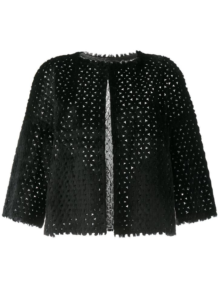 Yves Salomon Reversible Cropped Jacket, Women's, Size: 40, Black, Rabbit Fur