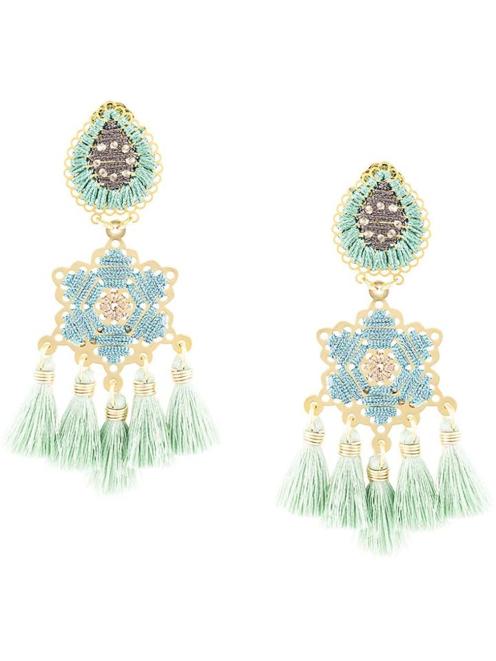 Mercedes Salazar Aqua Hibiscus Earrings - Green