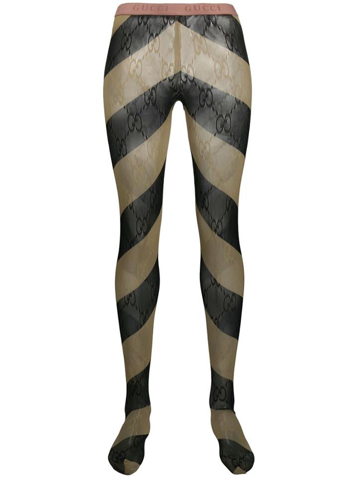 Gucci Chevron Striped Tights - Neutrals
