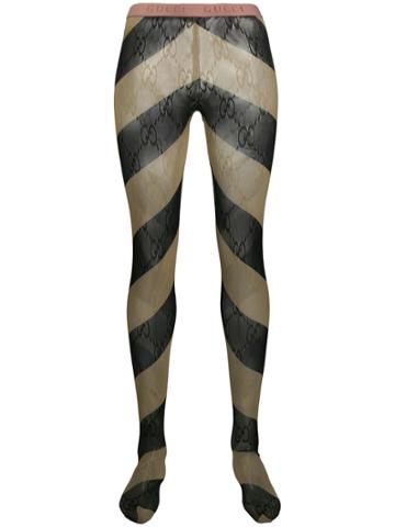 Gucci Chevron Striped Tights - Neutrals