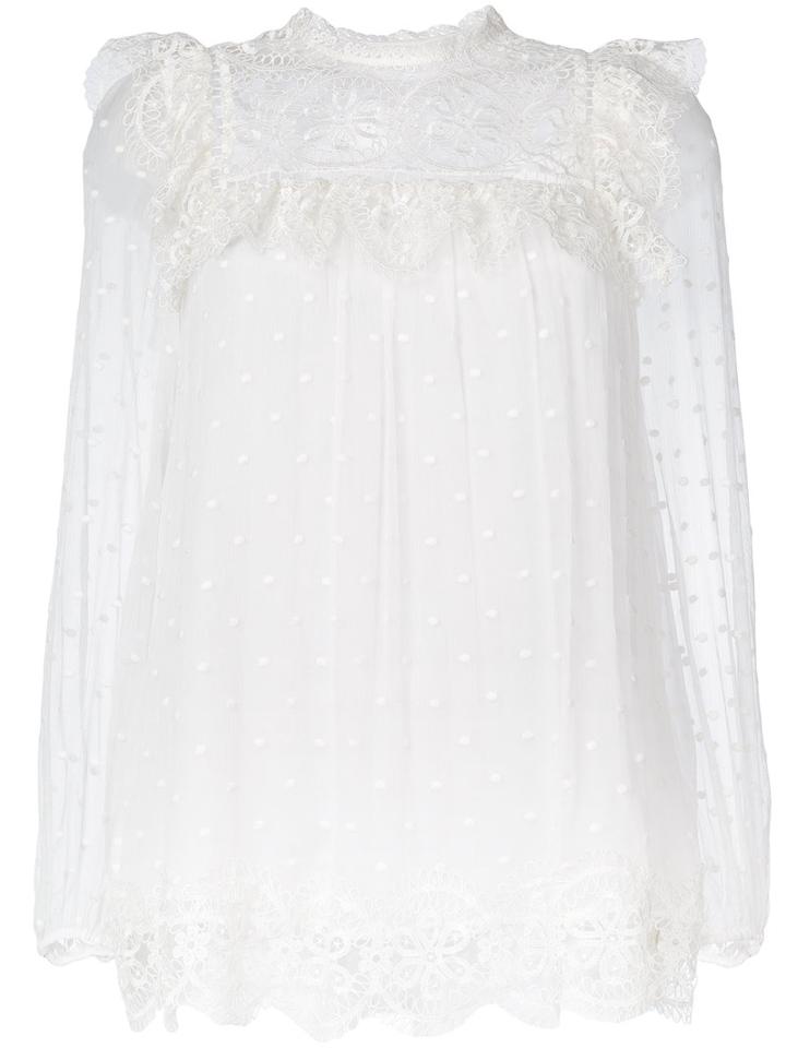 Zimmermann - Lace Insert Shift Blouse - Women - Silk/cotton/polyester - 1, White, Silk/cotton/polyester