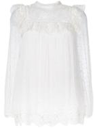 Zimmermann - Lace Insert Shift Blouse - Women - Silk/cotton/polyester - 1, White, Silk/cotton/polyester