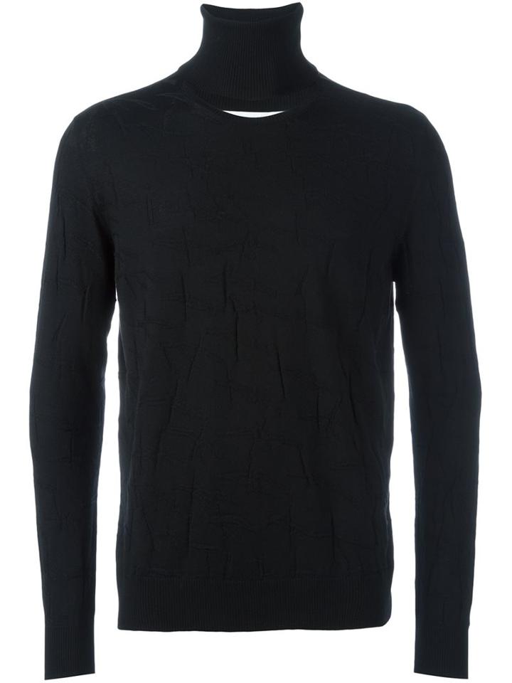 Chalayan Split Roll Neck Jumper, Men's, Size: Small, Black, Merino