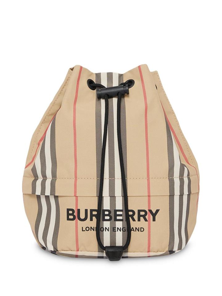 Burberry Logo Print Icon Stripe Nylon Drawcord Pouch - Neutrals