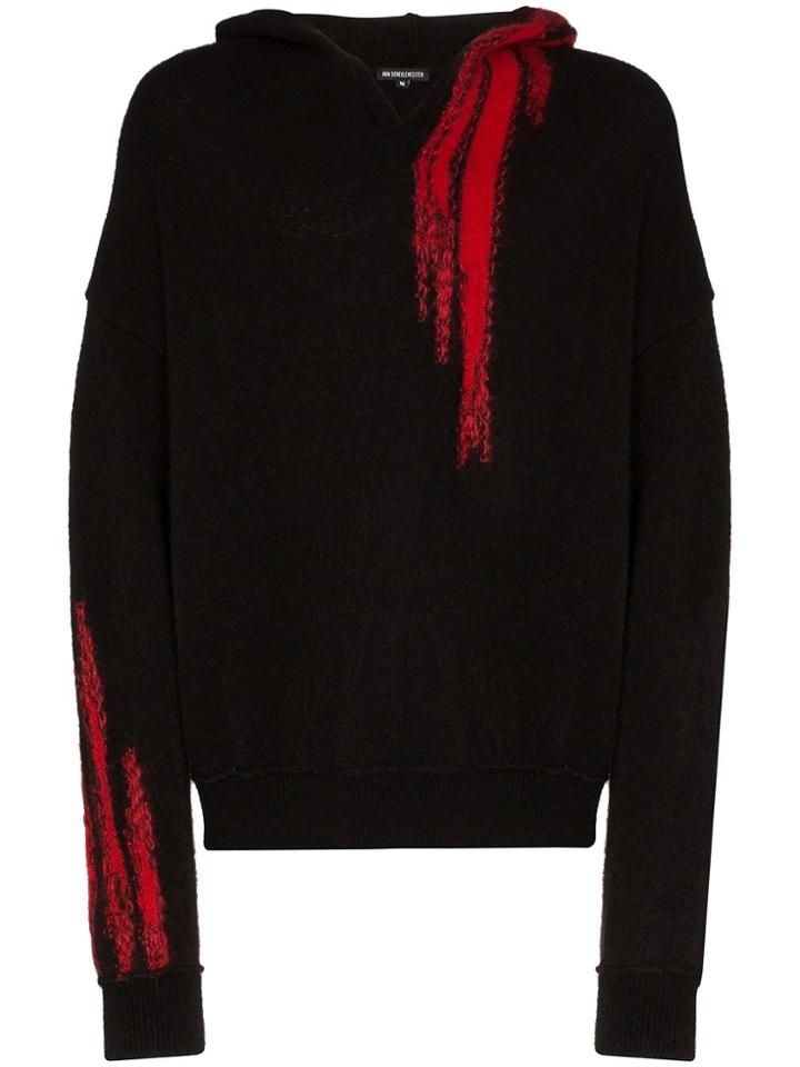 Ann Demeulemeester Embroidered Knit Hoodie - Black