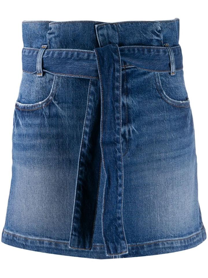 Frame Paperbag Waist Denim Skirt - Blue