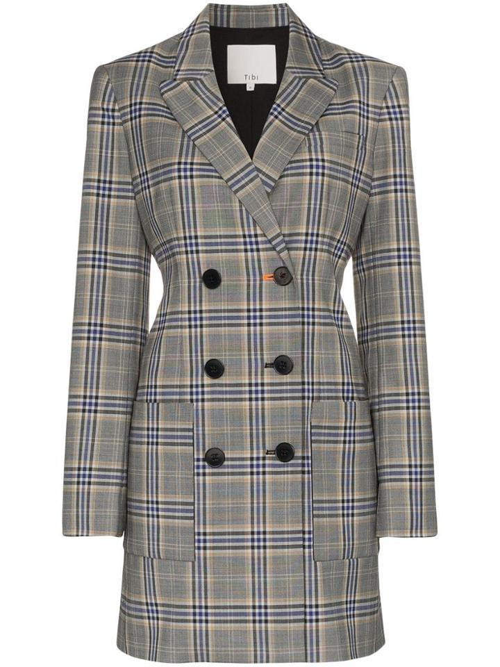 Tibi Double Breasted Check Print Wool Blend Blazer Dress - Unavailable