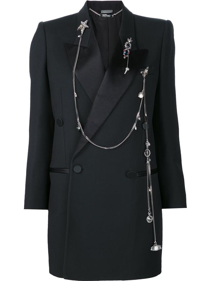 Alexander Mcqueen Double Breasted Charm Tuxedo Jacket, Women's, Size: 40, Black, Silk/wool/butylene Glycol Cocoate