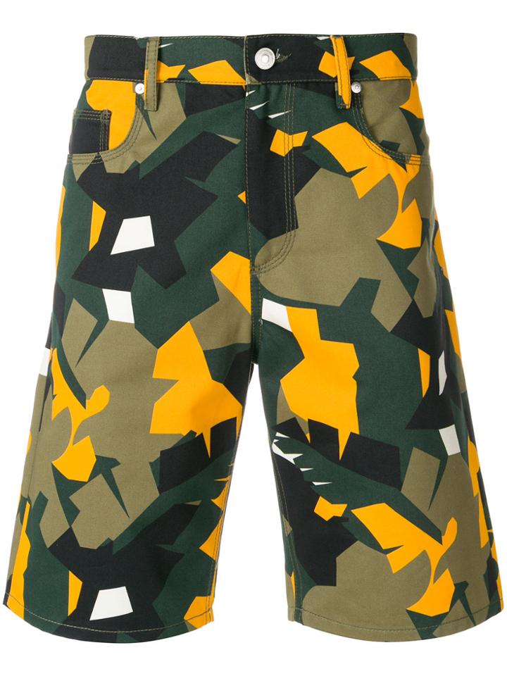 Msgm Abstract Print Denim Shorts - Multicolour
