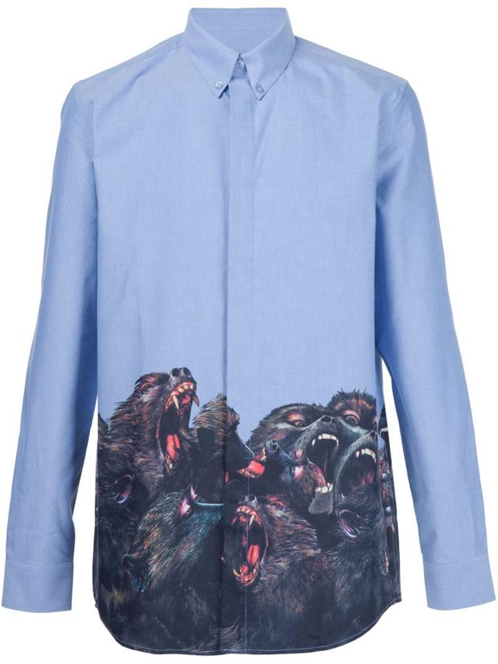 Givenchy Baboon Print Shirt, Men's, Size: 39, Blue, Cotton