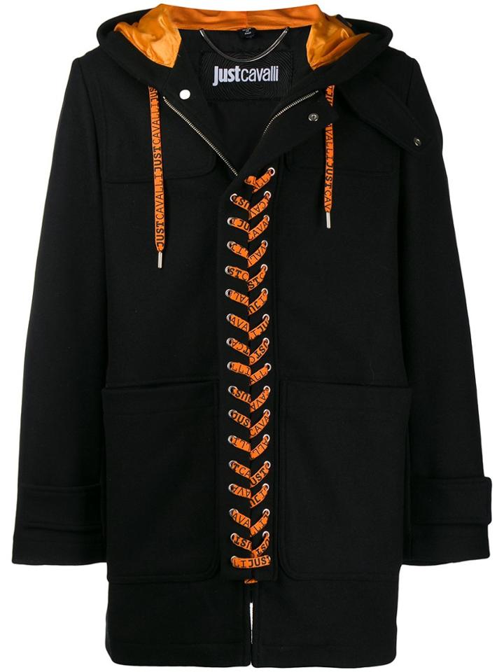 Just Cavalli Hooded Midi Coat - Black