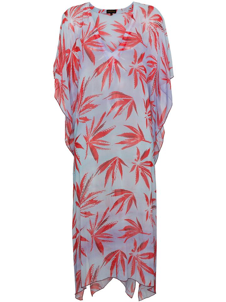 A Peace Treaty Leaf Print Dress - Blue