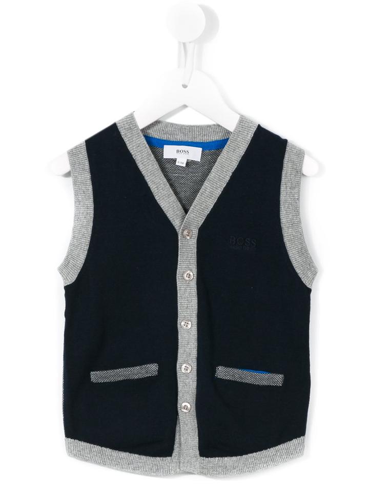 Boss Kids Ribbed Trim Knitted Waistcoat, Toddler Boy's, Size: 4 Yrs, Blue