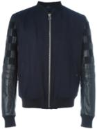 Lanvin Varsity Style Bomber Jacket, Men's, Size: 50, Blue, Leather/viscose/wool