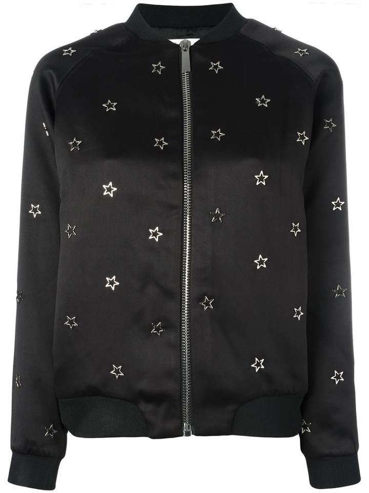 Zoe Karssen Star Stud Bomber Jacket, Women's, Size: Xs, Black, Polyester/spandex/elastane
