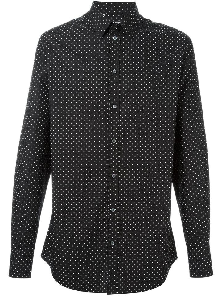 Dolce & Gabbana Polka Dot Print Shirt, Men's, Size: 39, Black, Cotton
