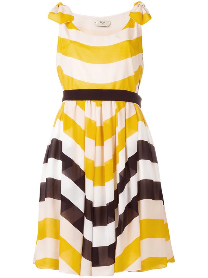 Fendi Stripe Pleated Dress - Nude & Neutrals