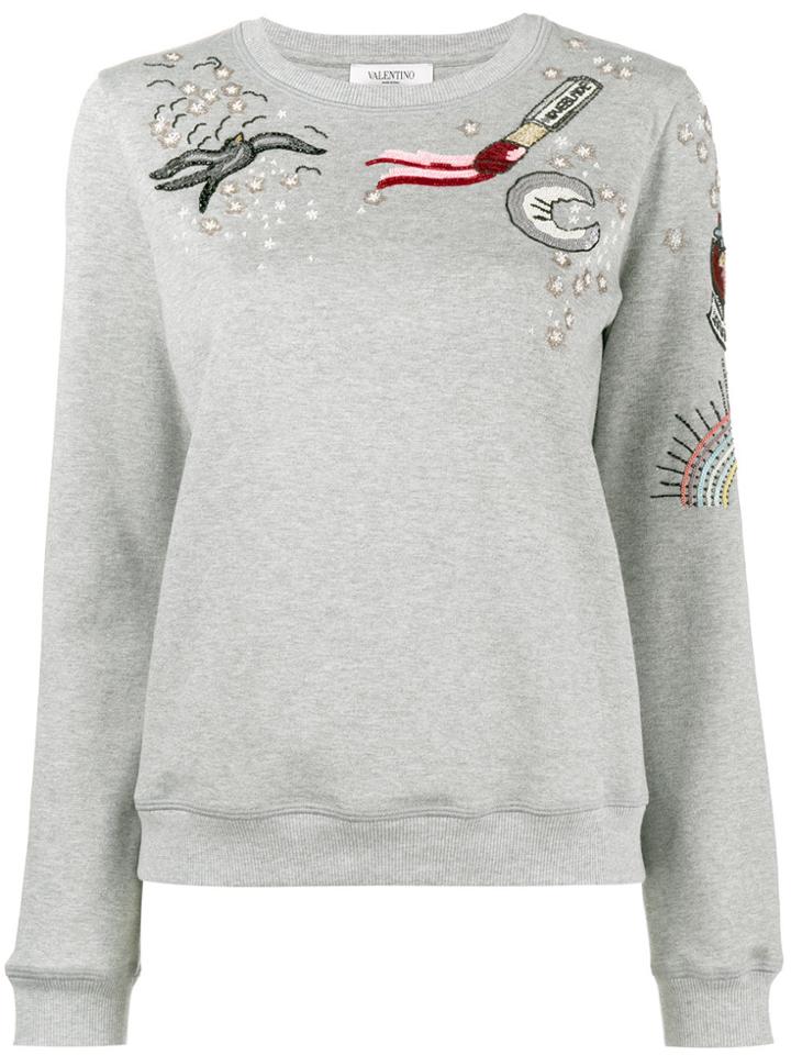 Valentino Tattoo Embroidered Sweatshirt - Grey