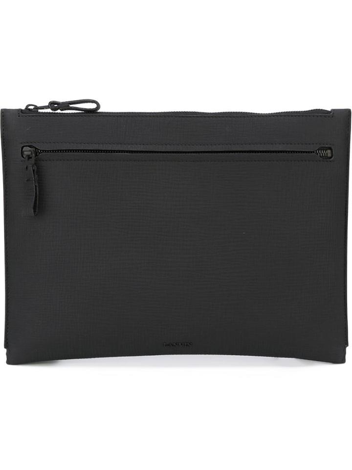 Lanvin Zip Detail Flat Clutch, Men's, Black, Lamb Skin