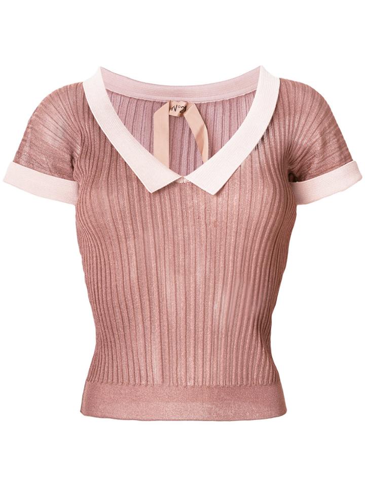 No21 Cropped Ribbed T-shirt - Pink & Purple