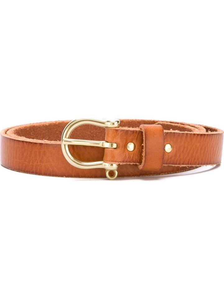 Closed Metallic Buckle Belt, Women's, Size: 90, Nude/neutrals, Leather