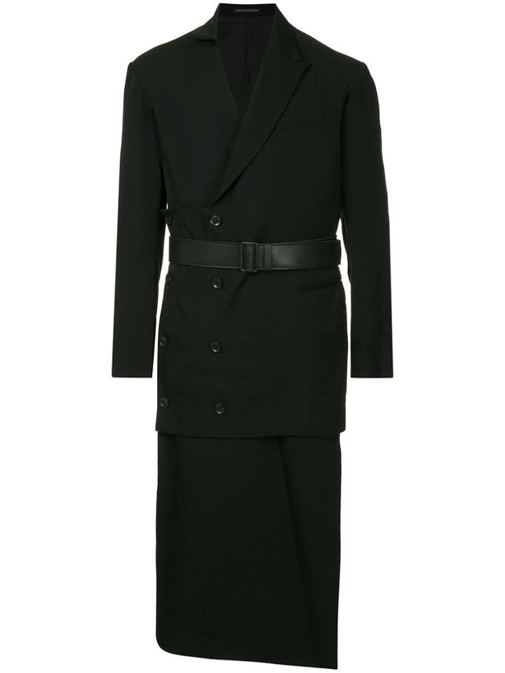 Yohji Yamamoto Layered Double-breasted Coat - Black
