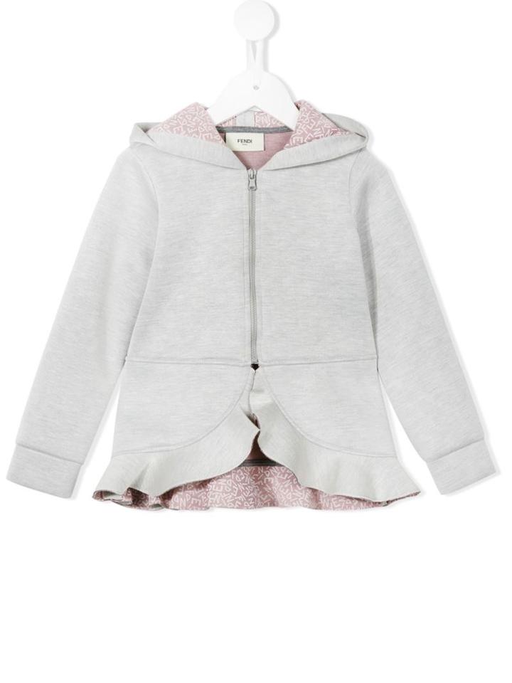 Fendi Kids Ruffled Hem Hoodie, Girl's, Size: 12 Yrs, Grey