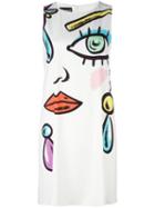 Boutique Moschino Face Print Shift Dress, Women's, Size: 46, White, Other Fibers/polyester