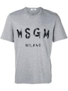 Msgm Logo Print T-shirt, Men's, Size: Medium, Grey, Cotton