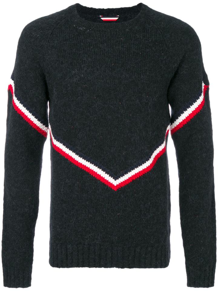 Moncler Contrast Striped Knitted Sweater - Black