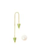 Asherali Knopfer 18k Yellow Gold Tsavorite And Pearl Bar Earring, Women's, Green