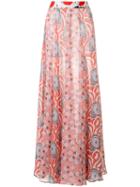 Michel Klein Abstract Print Long Skirt, Women's, Size: 38, Red, Silk