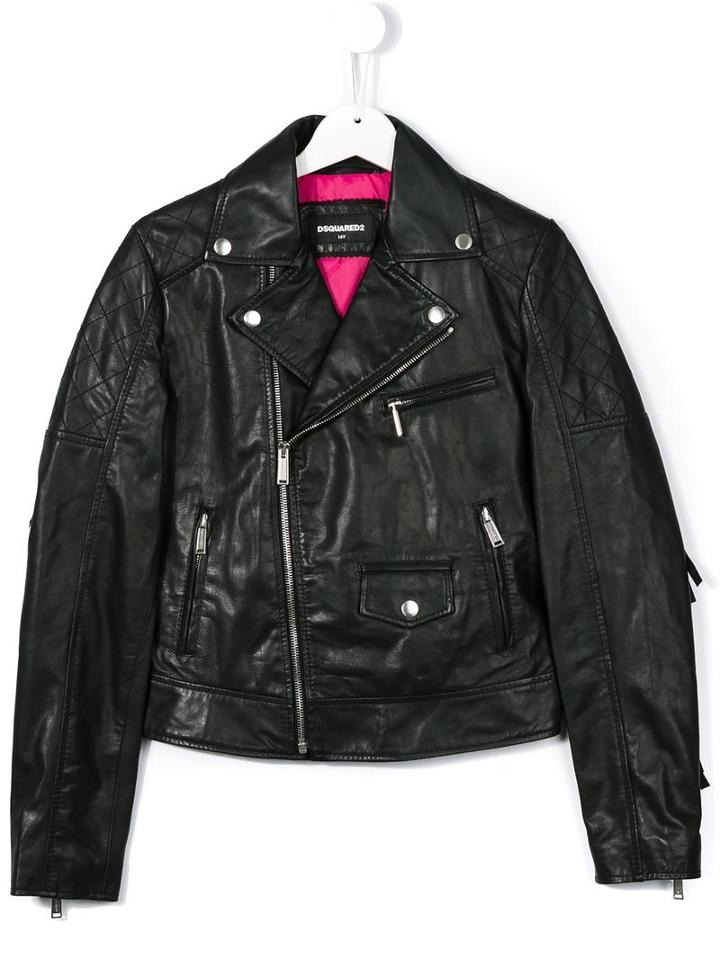Dsquared2 Kids Fringed Biker Jacket, Girl's, Size: 14 Yrs, Black