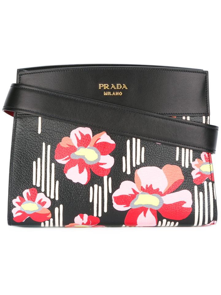 Prada - Floral Print Shoulder Bag - Women - Calf Leather - One Size, Women's, Black, Calf Leather