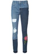 Dolce & Gabbana Skinny Patchwork Jeans With Floral Embroidery - Blue